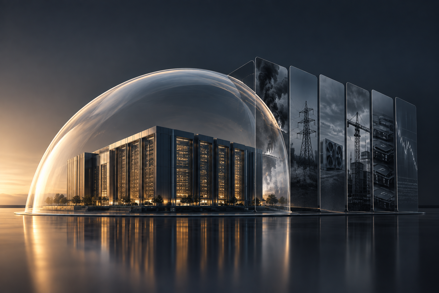 A data centre sheltered beneath a protective dome